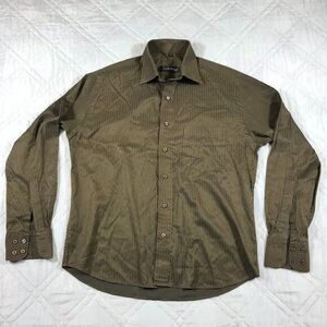 LOO POLE brown and gold striped long sleeve dress shirt XL
